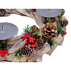 Mendler Adventskranz HWC-H50, Weihnachtsdeko Adventsgesteck Weihnachtsgesteck, Holz rund Ø 33cm ~ ohne Kerzen