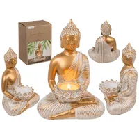 Out of the Blue Deko-Figur, Buddha, mit Teelichthalter, ca. 13,5 x 9 x 19,5 cm, aus Polyresin, in Geschenkverpackung, Golden