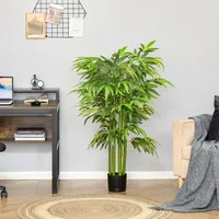 Homcom Künstliche Bambus groß 140 cm Kunstpflanze, Plastik künstliche Pflanzen im Topf, Kunstbambus mit 780 Blätter wie echt für Wohnzimmer Schlafzimmer Büro Garten Moderne Dekoration