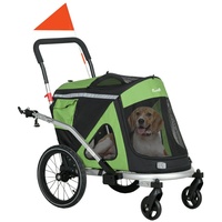 PawHut Fahrradhundeanhänger Hundeanhänger Hundebuggy mit Sicherheitsleine, Reflektoren, für Mittelgroße Hunde bis 20 kg, Oxford, Grün grün