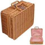 JAWSEU Weidenkorb, Weidenkoffer, Picknickkorb aus Rattan, Aufbewahrungsbox aus Rattan, Vintage Rattan Gewebt Korbkoffer für Camping,Outdoor, Hochzeit, Hochzeitsgeschenke