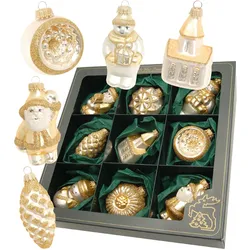 Krebs Glas Lauscha Goldfarbiges Formen- & Figuren-Sortiment 6-8cm, 9-teilig, Glasornamente, mundgeblasen, handbemalt