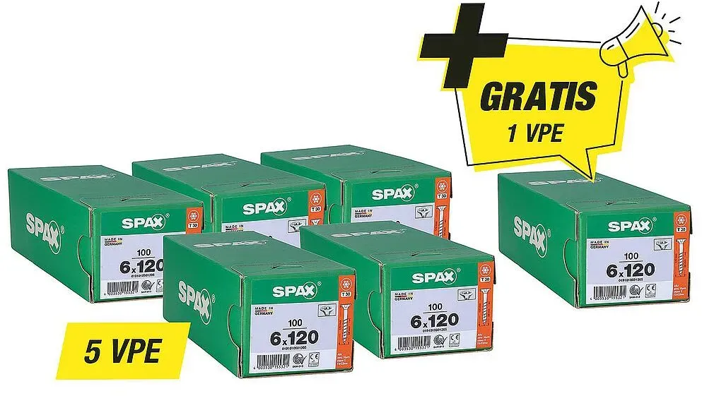 Spax Aktionsset Senkkopfschraube - bestehend aus: 5 x 94 072 64 + 1 x 94 072 64 gratis