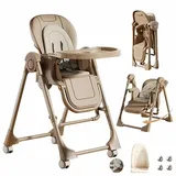 MoLi PU-Leder Hochstuhl, Hochstuhl mit Schaukelfunktion, Kinderhochstuhl der Sich in Einen Schaukelstuhl Verwandeln Lässt, Verstellbarer Sitz Hochstühle (X8121 Khaki)