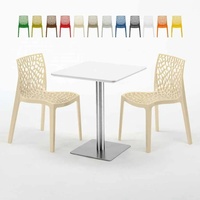 Tisch Quadratisch Weiß Tischplatte 60x60 mit 2 Bunten Stühlen Gruvyer Hazelnut