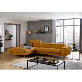 W.Schillig Ecksofa "piedroo, Designsofa mit tollem Sitzkomfort, elegant und bequem, L-Form", gelb (brandy s37), B:343cm H:70cm T:193cm, Stoff S37 (100% Polyester): Luxus-Microfaser in Lederoptik, Sofas, Ecksofa, Kopfteilverstellung, wahlweise mit