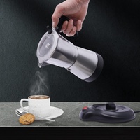 WSIKGHU 300ML Espressokocher Elektrisch Elektrischer Espresso-Kocher mit Basis für 6 Espressotassen 480W Aluminiumlegierung Base 360° Rotatable Kaffeemaschinen für das Büro und zu Hause (Silber)