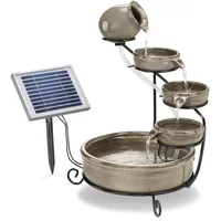 esotec Solarbrunnen mit Akku + LED für draussen Pisa | Kaskadenbrunnen | Solar Springbrunnen für außen | Gartenbrunnen Wasserspiel | Katzenbrunnen Terrakotta | Zierbrunnen | grau H=55cm 101300