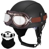 Deutsche Leder Motorrad Halbhelme mit ECE, Vintage Helme mit Schutzbrille, Jethelm Retro, Chopper Helm, Scooter-Helm, Fahrradhelm, mit Sonnenblende und Herausnehmbares Innenfutter