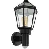 EGLO Außen-Wandlampe Manerbio, 1 flammige Außenleuchte inkl. Bewegungsmelder, Sensor-Wandleuchte aus Aluguss und Glas, Farbe: Schwarz, Fassung: E27, IP44