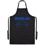 multifanshop Grillschürze Berlin blau - Herzschlag - Schürze schwarz