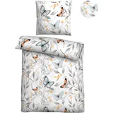 biberna Bettwäsche Tencel 0474494 Schmetterlinge 1x 135x200 cm + 1x 80x80 cm, Weiss