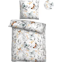 biberna Bettwäsche Tencel 0474494 Schmetterlinge 1x 135x200 cm + 1x 80x80 cm, Weiss