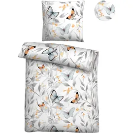 biberna Bettwäsche Tencel 0474494 Schmetterlinge 1x 135x200 cm + 1x 80x80 cm, Weiss
