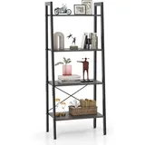 Costway - Bücherregal, Regal mit 4 Ebenen, Leiterregal Holz, mit Kippsicherungen & verstellbaren Fußpolstern, Metallrahmen, für Wohnzimmer,