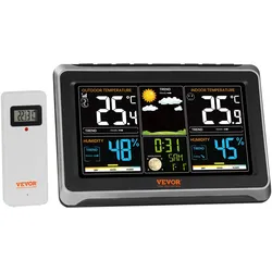 VEVOR Wetterstation Funkwetterstation mit Wettervorhersage Thermo-/Hygrometer RCC-Atomuhr 19cm Display 100m Fernübertragung 7 Sprachen Alarmfunktionen Automatische Kalibrierung 3-stufige Dimmung