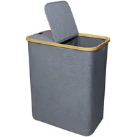 BestLivings Wäschekorb Grau, Textil, Echtholz,Bambus, 65x65x34 cm) Ordnen &