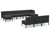 vidaXL 10-tlg Garten-Lounge-Set mit Auflagen Poly Rattan Schwarz