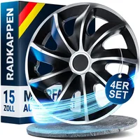 WERKTHOR Premium Radkappen 13-16 Zoll - Radkappen 15 Zoll 4er Set in Schwarz/Silber für idealen Felgenschutz - Schlagfest & bruchsicher - Autofelgen Radblenden