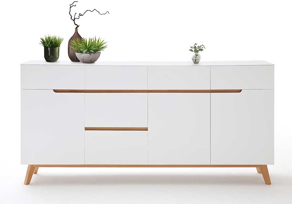 Esszimmer Sideboard in Weiß Asteiche Massivholz