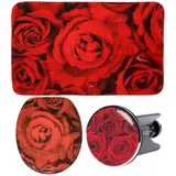 Sanilo Badaccessoire-Set Rosen, Komplett-Set, 3 tlg., bestehend aus WC-Sitz, Badteppich und Waschbeckenstöpsel rot
