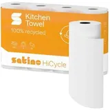 Satino Küchenrolle HiCycle 178320, 3-lagig, 64 Blatt je Rolle, aus Recyclingpapier, saugstark, 4 Rollen