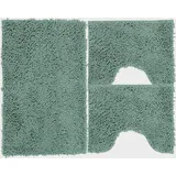 Poligono Badteppich-Set, 3-teilig, aus Mikrofaser, Langflorteppich 50 x 80 cm, 2 WC-Vorleger, rechteckig, 40 x 50 cm, weich, rutschfest, Aqua Grün