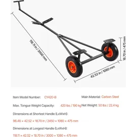 Vevor Rangierhilfe Bootsanhänger-Transportwagen 190 kg Stützlast 40 cm Luftreifen