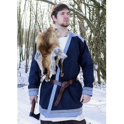 Battle Merchant Wikinger-Kostüm Klappenrock Bjorn, Wikinger-Mantel mit Borte, dunkelblau blau 50 – L