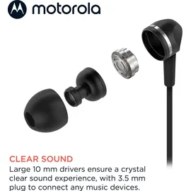 Motorola Sound Earbuds 105 In Ear Kopfhörer mit Kabel - Integriertes Mikrofon - Kristallklarer Klang - inkl. 6 Silikon-Ohrpolster - Schwarz - Schwarz