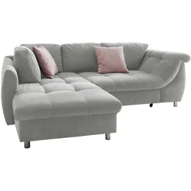 luma-home Ecksofa mit Schlaffunktion und Bettkasten 250x190 cm, Wellenfedern, Ottomane links, Mikrofaser Grau, / 17002