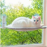 BnbnPup Fensterliege für Katzen Katzenbett Fenster Hängematte mit Starken Saugnäpfen bis 18kg – Abnehmbarer & Wendbarer Bezug, Faltbar & Stabil (Grau, L)