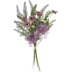 Kunstblume I.GE.A. "Kunstblumen-Strauß Protea Zinnien Lavendel", lila (violett), B:30cm H:50cm L:14cm, Polyester, Kunstpflanzen, Bouquet Blumensträuße Dekoblume Blumen Grabdeko