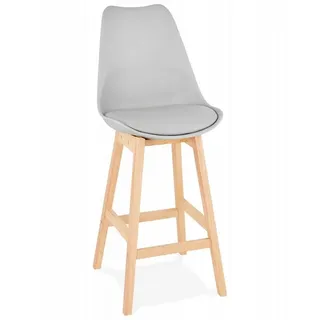 KADIMA DESIGN Barhocker Küchenhocker CAMILA MINI aus Eichenholz mit Polyurethan Sitz (Snackhocker mit hoher Rückenlehne Sitzhöhe 65 cm), Mittelhoher Barhocker mit gepolsterter Sitzfläche Skandinavisch beige|grau