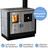 Firefix Festbrennstoffherd »MAAS«, 8,3 kW, Zeitbrand, (Alles inklusive Service: Aufstellen, Anschließen, Altgerätemitnahme), Wunschort Lieferung silberfarben