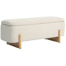 Homcom Sitzbank mit Stauraum, Polsterbank mit Leinenoptik, Holzbeine, Bettbank mit Sicherheitsscharniere für Wohnzimmer, Schlafzimmer, Flur, 111 x 44 x 44,5 cm, Creme