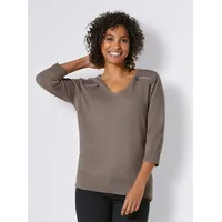 Wollpullover CREATION L PREMIUM "Kaschmir-Merino-Pullover" Gr. 44, grau (taupe) Damen Pullover