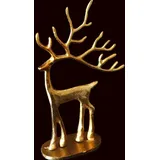 Weihnachten Hirsch großes Geweih Figur Skulptur Metall Deko GOLD - 24 x 16 cm