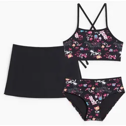 bonprix Mädchen Bikini mit Rock (3-tlg.Set), schwarz, 128/134