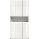 welltime Stauraumschrank FLORENZ, Höhe 185 cm, 4 oder 6 Türen, viel Stauraum (1-St., TOPSELLER) hochwertige MDF Front, Griff schwarz, Badschrank, Bad weiß 90 cm x 185 cm x 30 cm