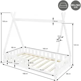 ML-Design Kinderbett Tipi 80 x 160 cm Kiefer weiß