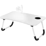 ML-Design Laptoptisch fürs Bett/sofa, Weiß, 60x40 cm, Betttisch klappbar Notebook Tisch mit 4 USB Ladeanschluss, Schublade, Usb-lampe, Lüfter, Tablet Ständer, Getränkehalter, Laptopständer Lapdesks