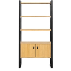 Bücherregal aus hellem Holz, Eiche und schwarzem Metall H195 cm OPAL