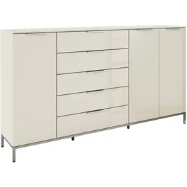 Rauch Kombikommode RAUCH "Kommode Türkommode Sideboard Kombikommode FLIPP mit Glasfront", beige (beige, glas beige (champagner)), B:200cm H:111cm T:42cm, Holzwerkstoff, Sideboards, Kombikommode, 3-türig mit 5 Schubladen und Soft-Close-Funktion sowie Glasfront