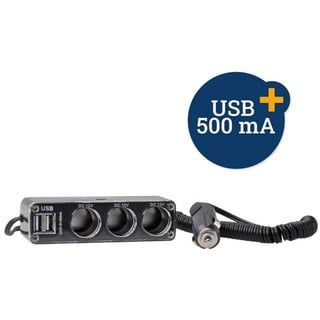 Filmer 36642 Steckdose 3-fach 2xUSB Zigarettenanzünder Verteiler Adapter