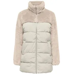 Steppmantel ONLY "ONLWANJA FUR PUFFER MIX COAT CC OTW", Damen, Gr. XL (42), gelb (moonbeam), Steppware, Obermaterial: 50% Nylon, 50% Polyester, unifarben, modisch, Langarm, Mäntel