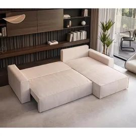 beautysofa Ecksofa Parys L-form Polsterecke mit Cord-Bezug mit Schlaffunktion und Bettkasten 290 cm Sofa l-förmig, Farbe: Marineblau, Poso 05 - Blau