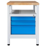 Proregal Werkbank Slim Rhino mit Ablagefläche + 3 Schubladen | HxBxT 84x60x60cm | Traglast 300kg | Lichtgrau/Lichtblau