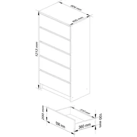akord furniture factory AKORD K60 Weiß 60 cm, 5 Schubladen B60 x H121 x T40 cm - Sideboards, Highboards