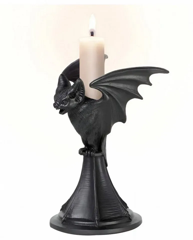 Horror-Shop Dekofigur Vespertilio Gothic Fledermaus Kerzenständer Schwar schwarz